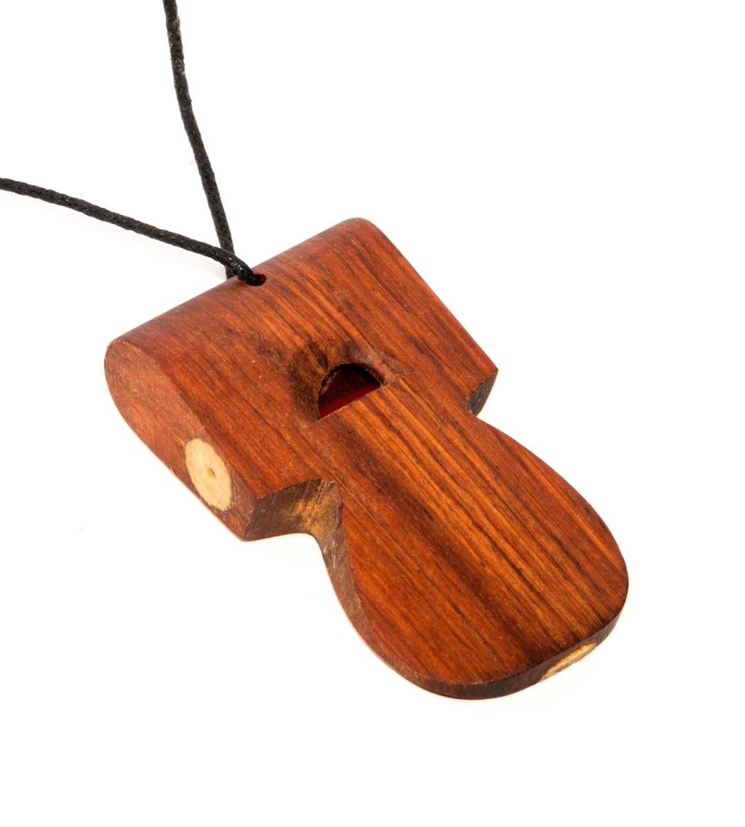 3 tone whistle wood hancarved on a string 8 x 4 cm