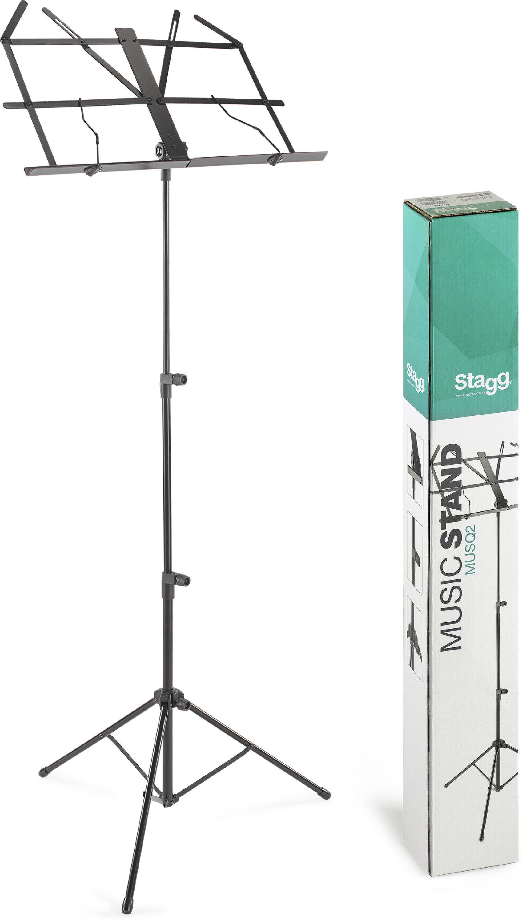 Q series music stand. Adjustable height: 48-114cm (19
