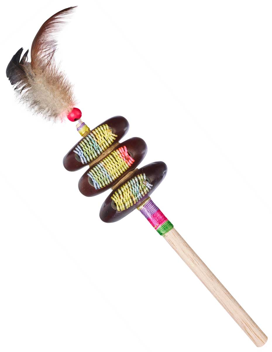Afroton Native American Rattle, 3 juju beans & feathers